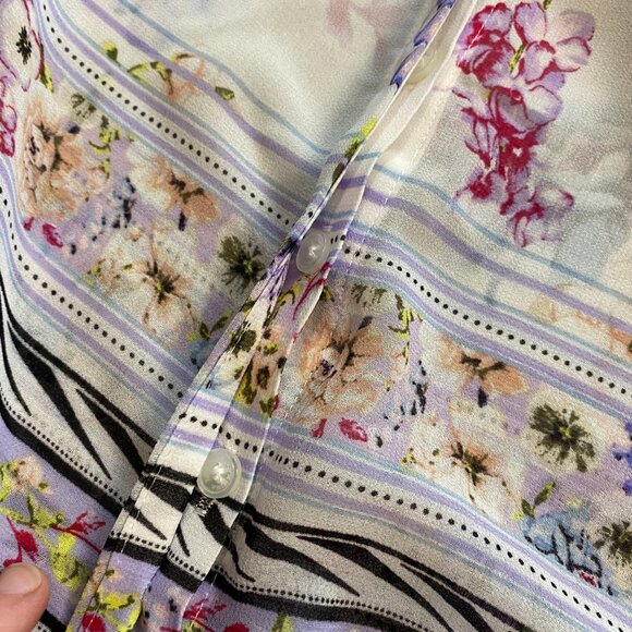 White House Black Market Floral Sheer Blouse Long Sleeve Button Front Size Large - Picture 4 of 7